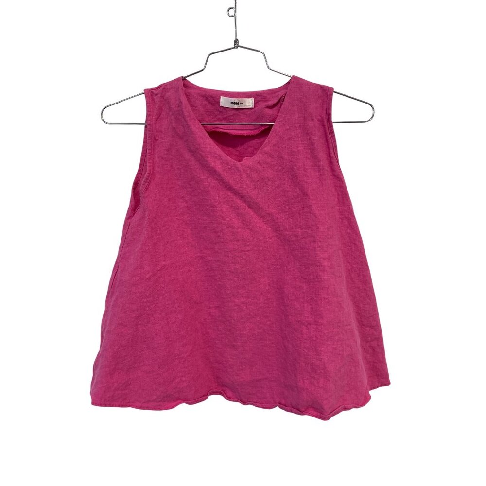Mono Plus Tank Top Size Medium V Neck Sleeveless Linen Bright Pink Lagenlook